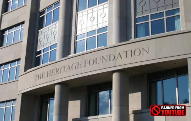 A depiction of the Heritage Foundation’s influence on U.S. governance showing how its policy blueprints have eroded democracy and concentrated power among elites.