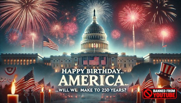 Illustration depicting America’s 250th anniversary with symbols of democracy, highlighting the 2024 election as a crucial moment for U.S. values and freedoms.